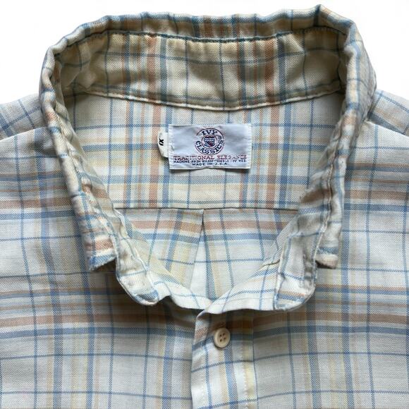 Vintage Ivy Classics Tan Blue Orange Plaid Button Down Short Sleeve Shirt XL USA - Picture 6 of 10
